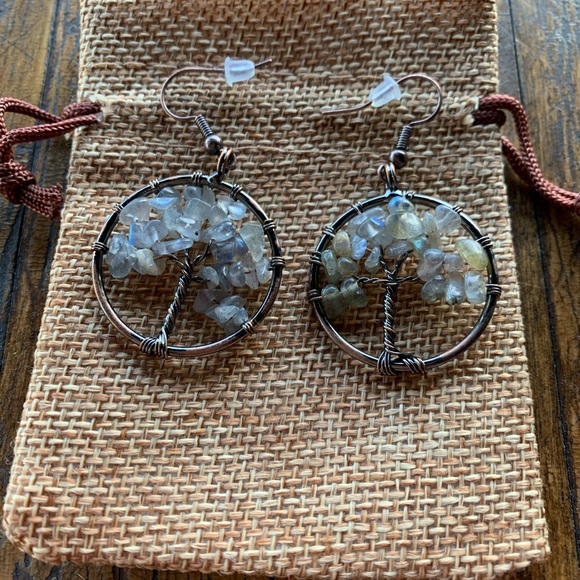 Brand New Tree Of Life Labradorite Earrings Genuine Labradorite Aquarius Gift - Picture 2 of 3